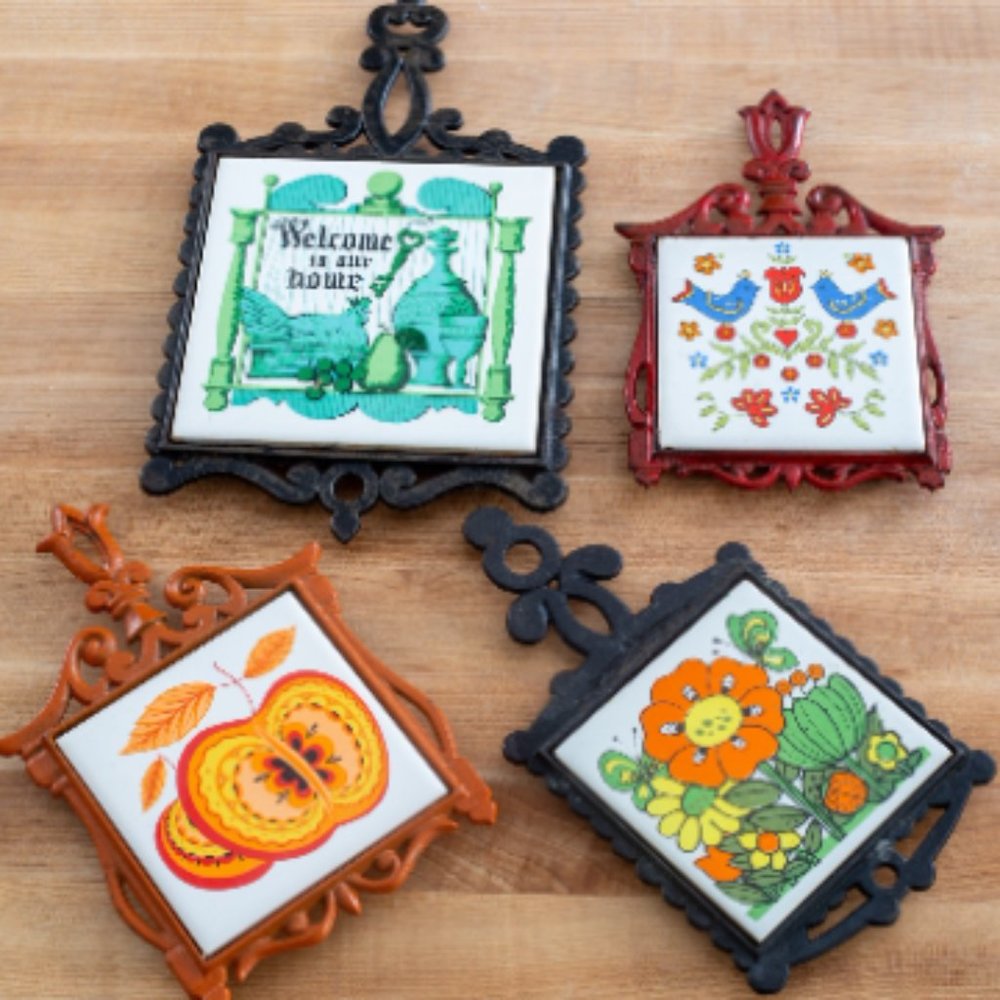 Vintage Cast Iron Tile Trivets Made in Japan